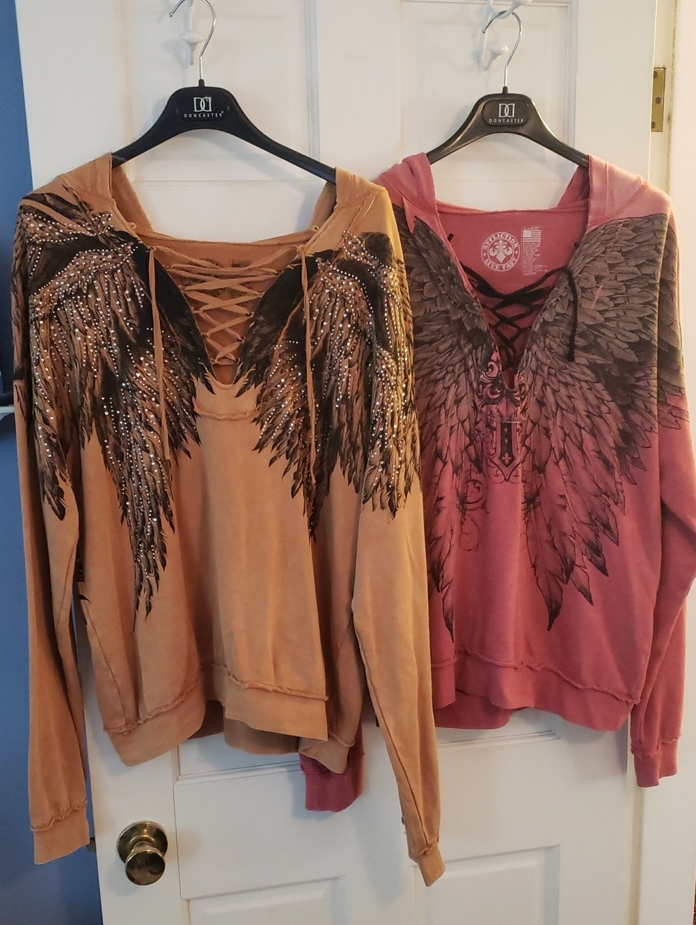 Affliction -Angel Wing Lace-Up Hoodie Sweatshirt